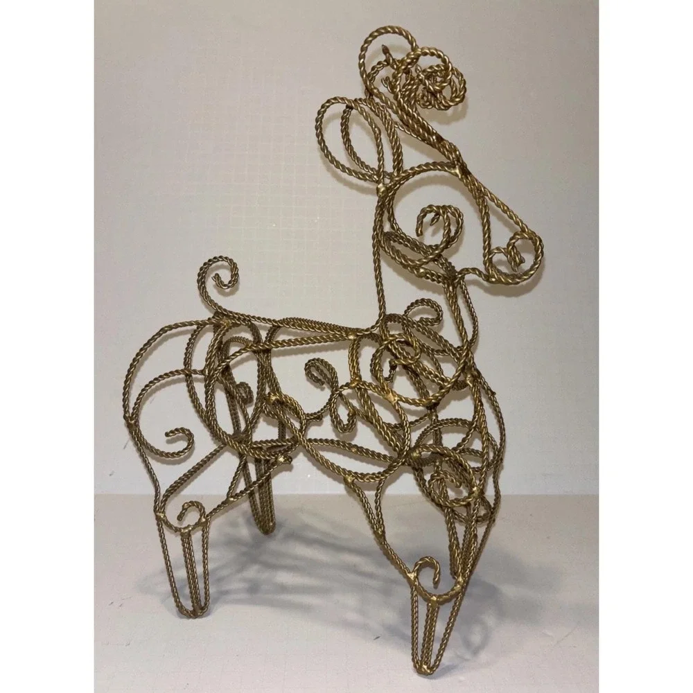 Vintage Metal Reindeer Christmas Gold Holiday Rustic Docor Centerpiece 14